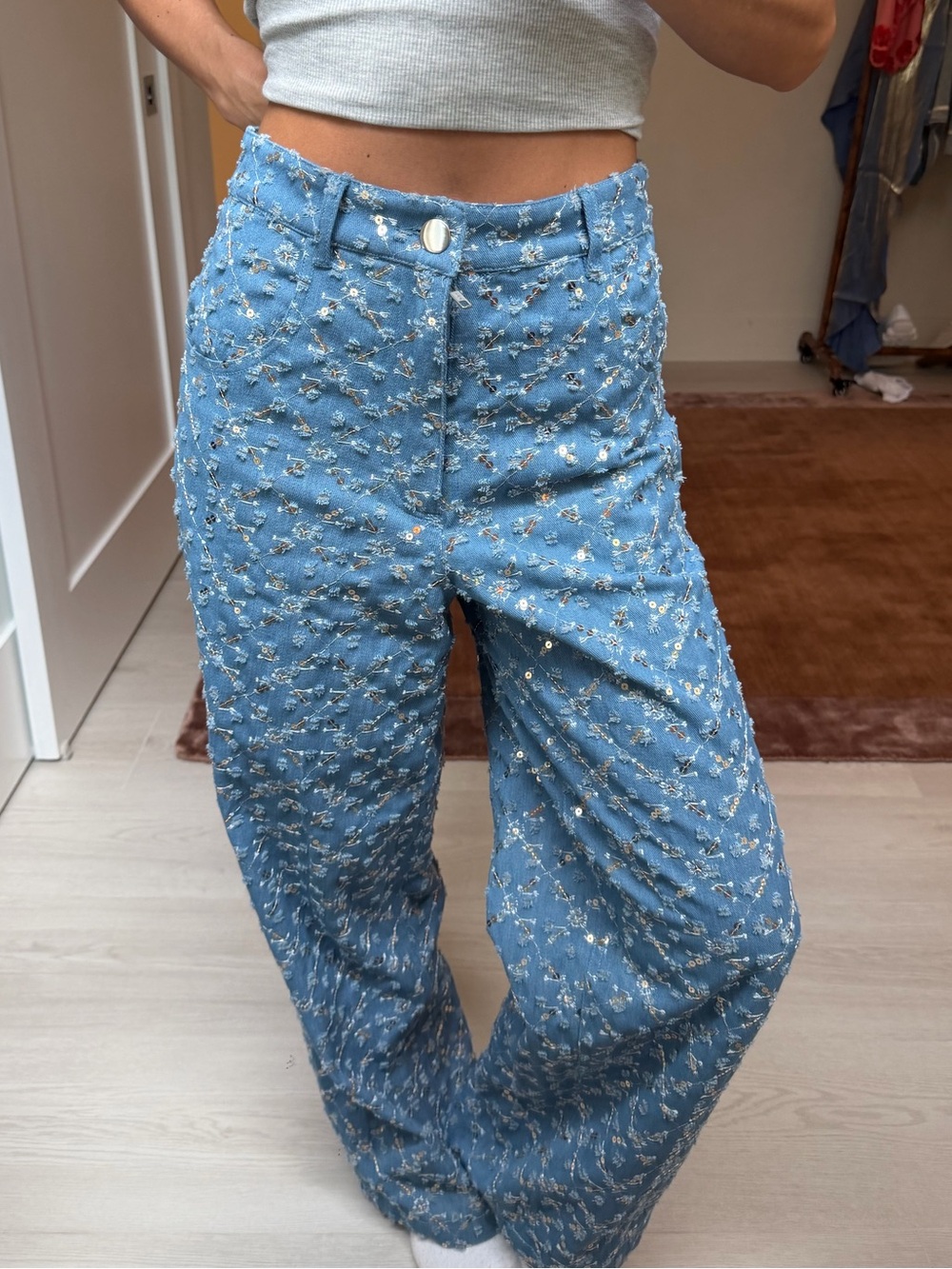 REVOLVE Light Blue Floral Wide-Leg Pants